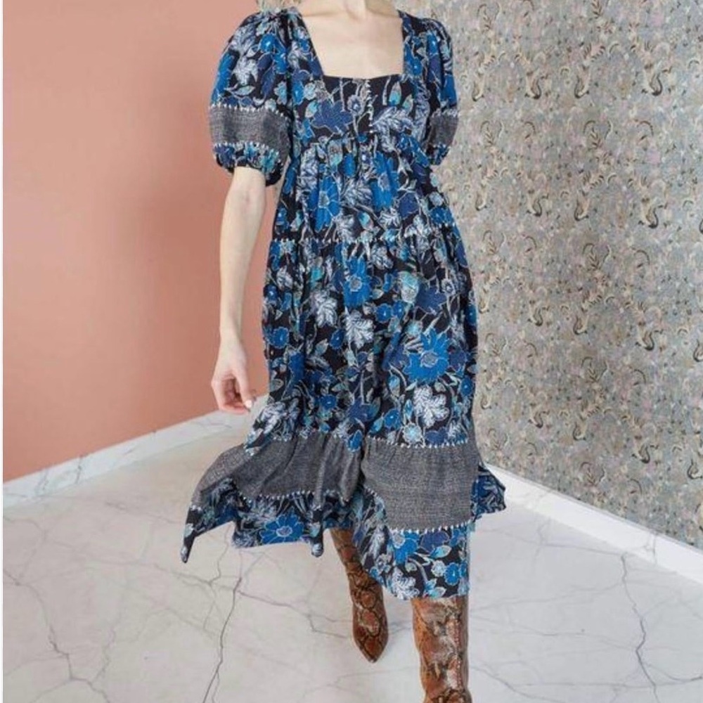 Ulla Johnson Nora Blue Flora Midi Dress
